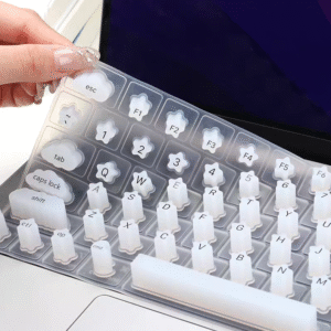 Keyfit 001 keyboard cover with a unique three-star cluster design, protecting nails from typing damage.