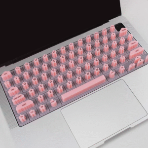 Keyfit 001 pink keyboard cover with a playful star key design for long nail protection.